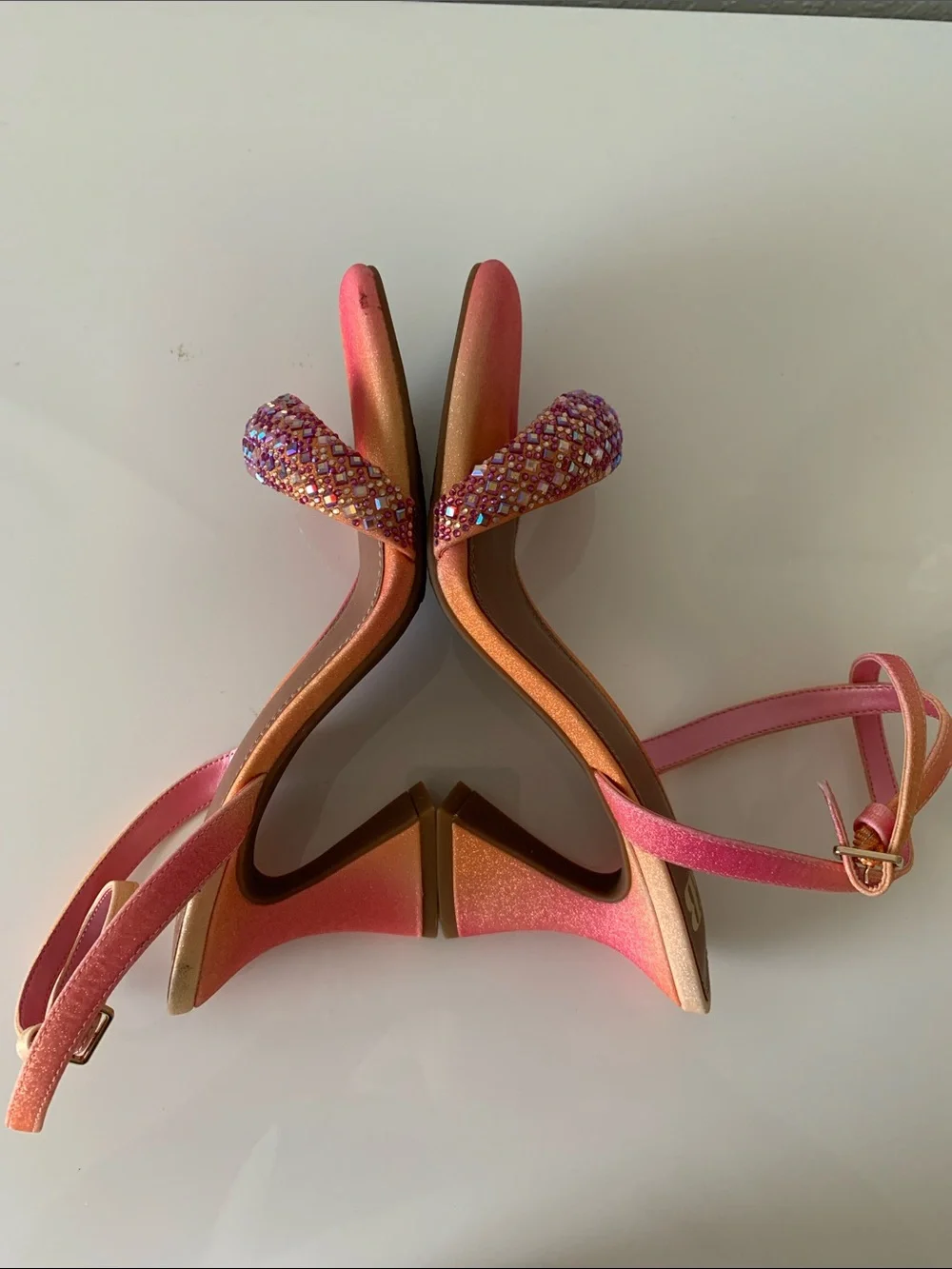 NWT Gianni Bini Razl-Dazl Ombre Rhinestone Strap Sculptural Heels Size 8 - Picture 6 of 11